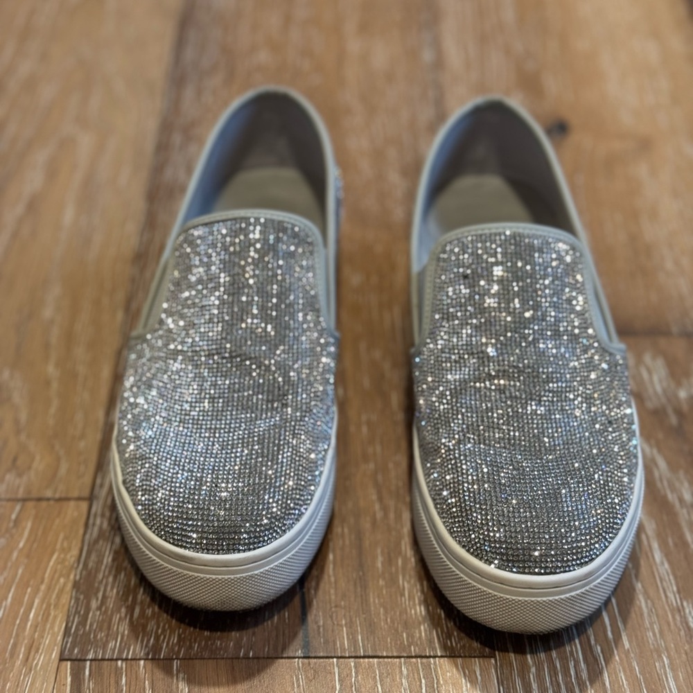 Sparkling Silver Slip-On Sneakers